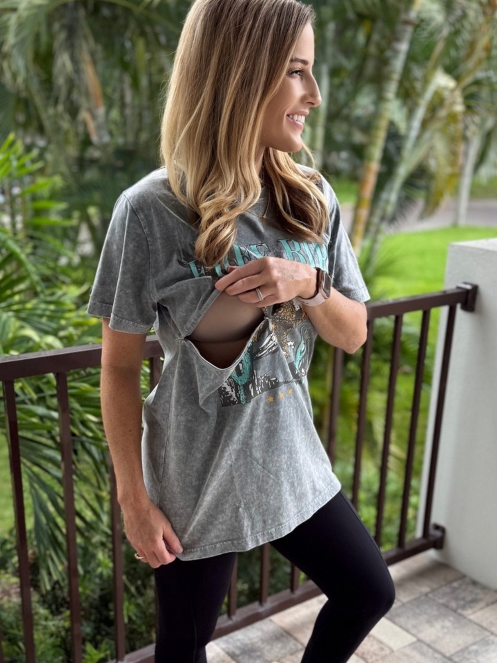 Nursing Queen Cotton Gray Distressed Free Bird Full Zip Nursing Tee